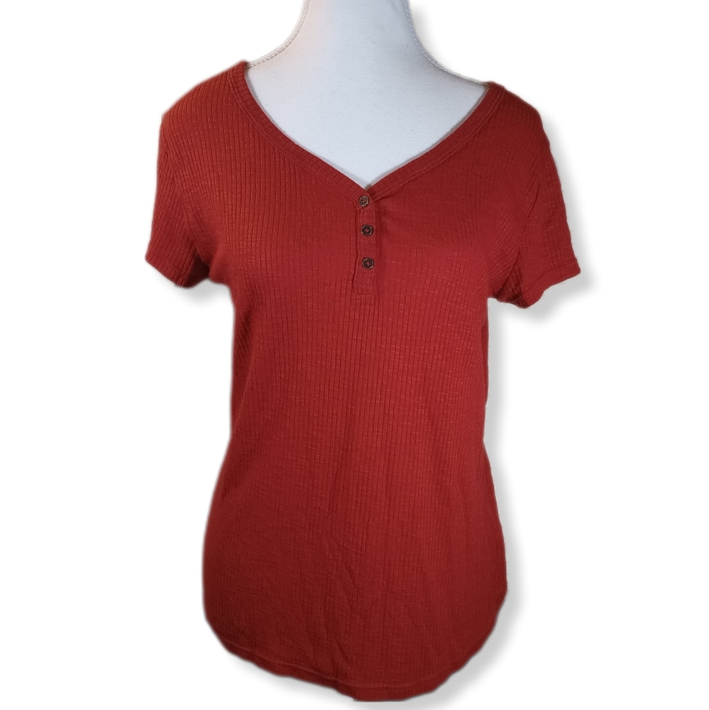 No Boundaries Rib Knit Short Sleeve Henley TShirt